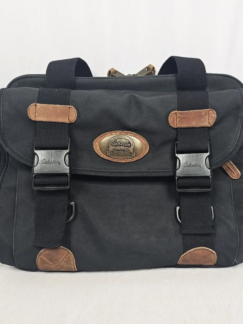 Cabela's | Canvas Leather Messenger Laptop Travel Bag | Black